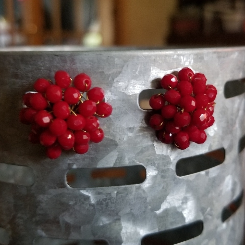 Red Berry Bead Cluster Earrings